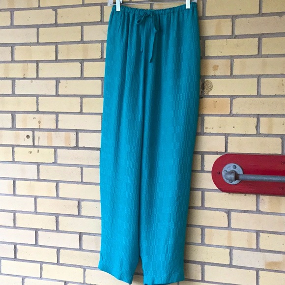 Turquoise silk jacquard, lined, pull on pants. EUC Roomy Small - Picture 1 of 6